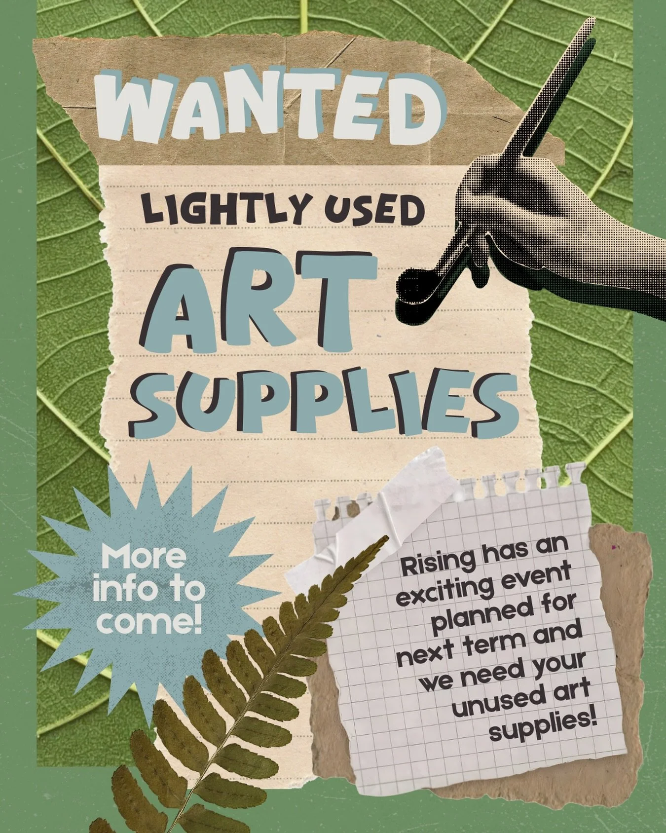 As winter wraps up it&rsquo;s time for some spring cleaning!!🌸🧹

Rising is on the lookout for gently used art supplies for an exciting event coming in the spring!

We&rsquo;ll take string, markers, paper, pens, beads, and everything in between. Hol