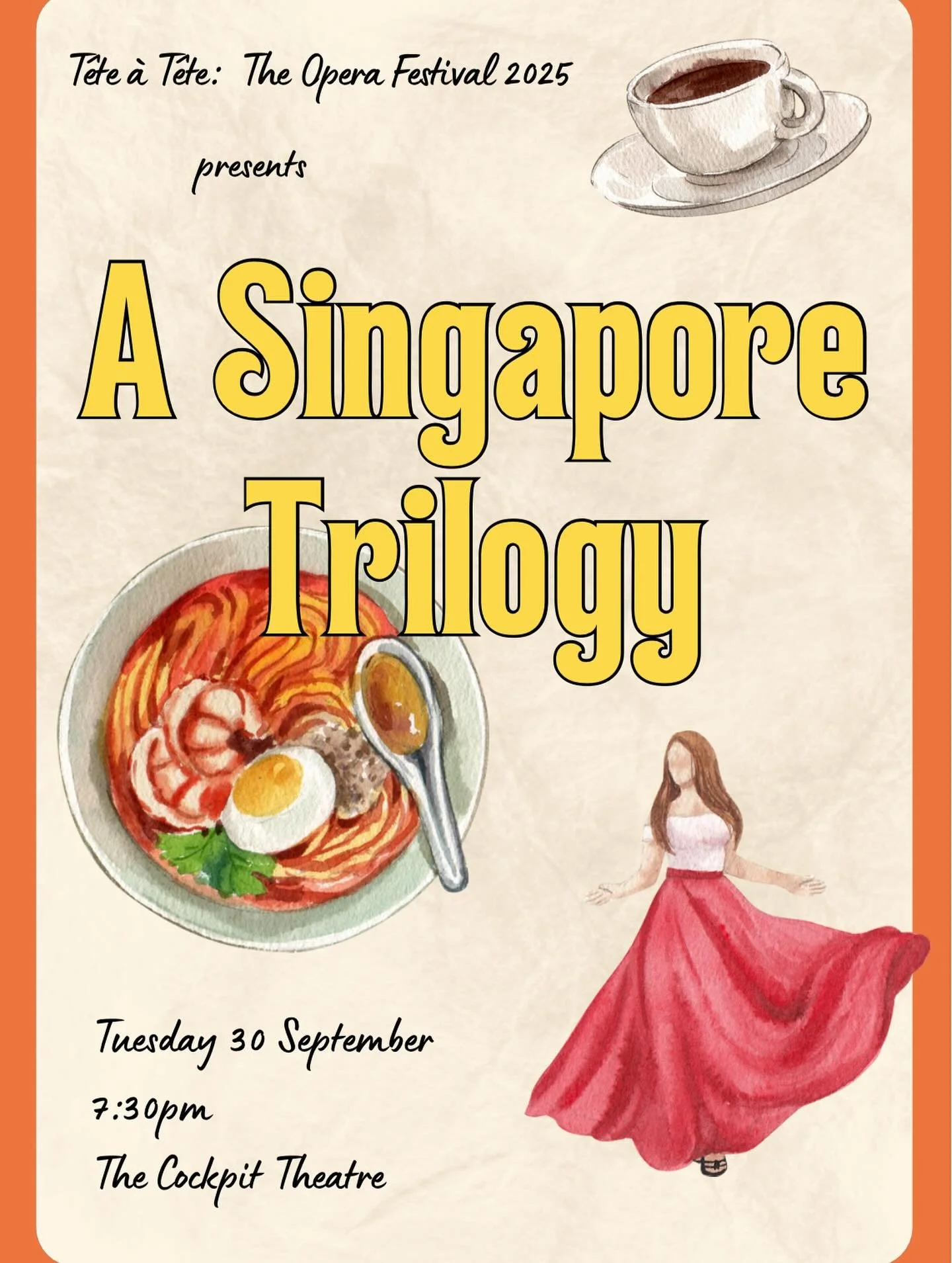 Join us at the @cockpittheatre today, Tuesday, 30th September at 7.30pm. For laksa, kopi and SHOES!! 

A Singapore trilogy by composer @chen_zhangyi and librettist Jake Lin. Directed by @shiraszabady with 
@theclioprojectlondon, conducted by @alvinar