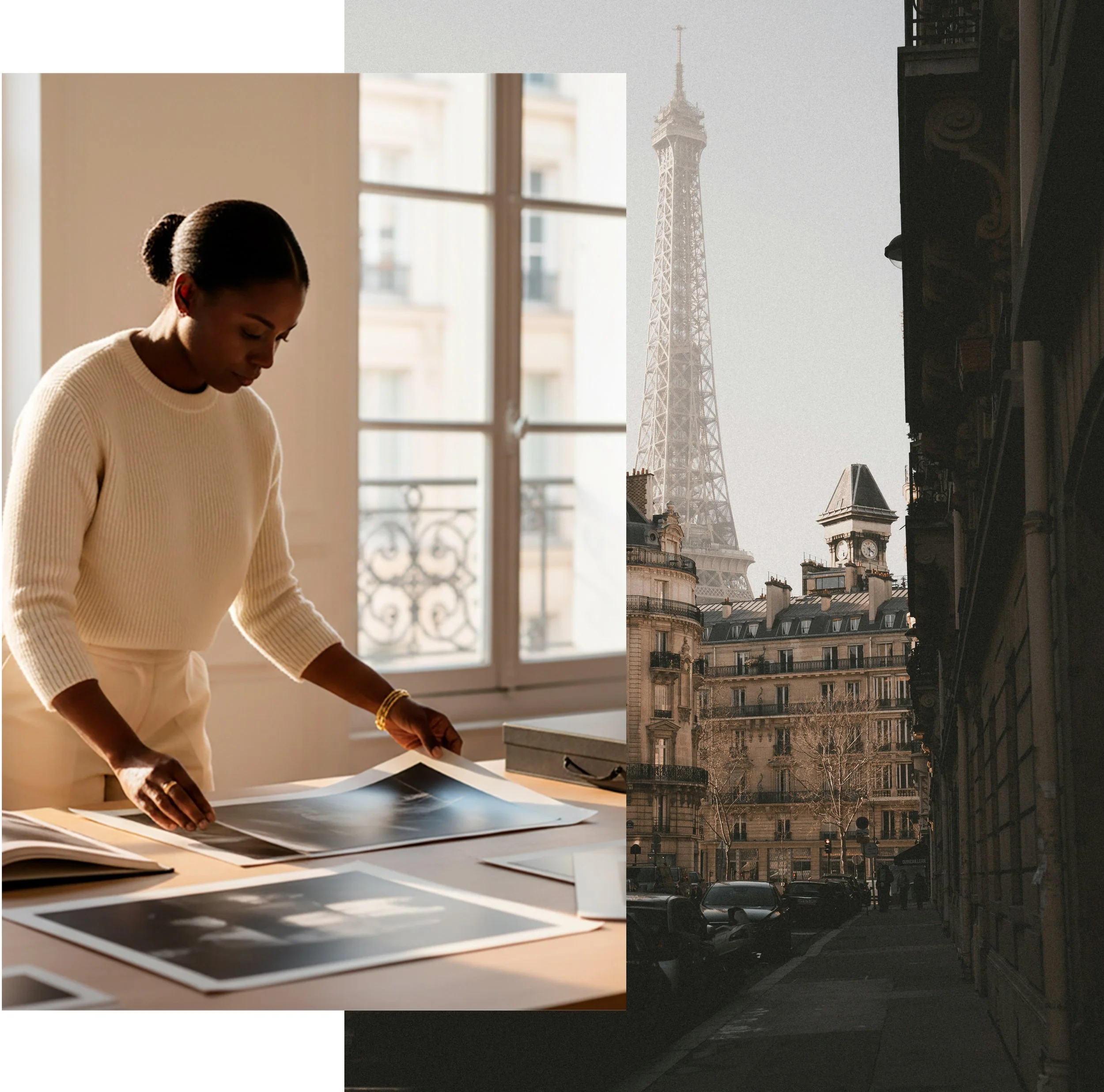 A collector reviewing her collected prints