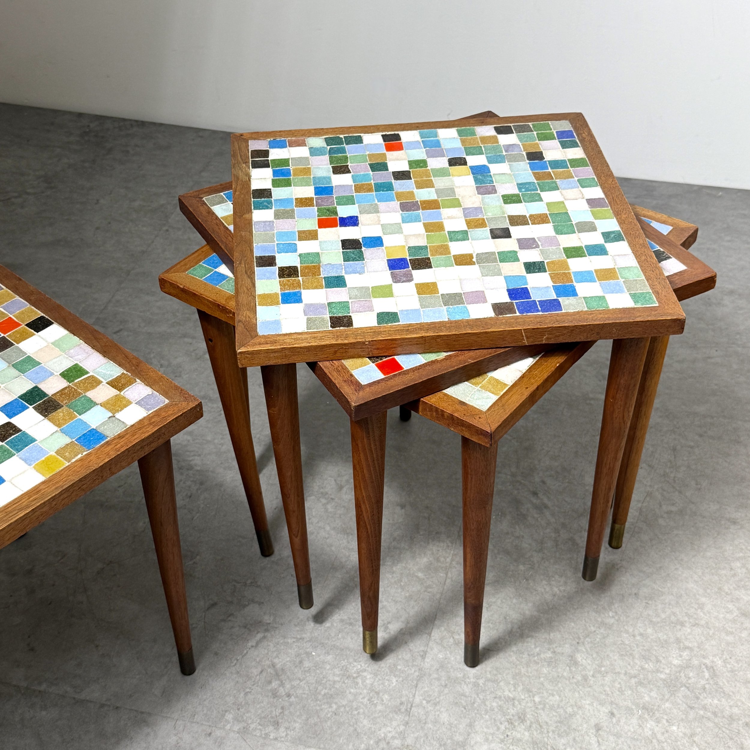 vintage mid century modern glass mosaic tile colorful nesting tables stacking tables raymor dunbar teak walnut rosewood side tables end tables unique ceramic mosaic top tables.jpeg