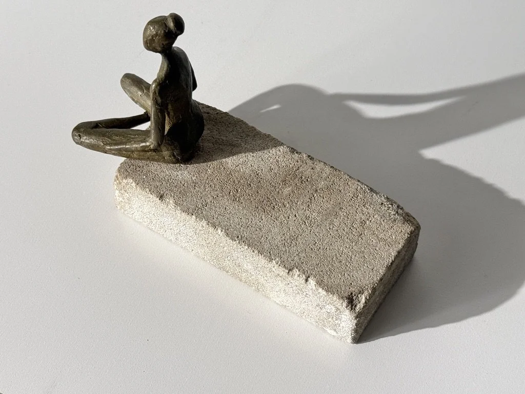 vintage mid century modern bronze seated figural sculpture mid century modern bronze petite sculpture stone sculpture desktop sculpture cranbrook artist made detroit artist stephen veresh