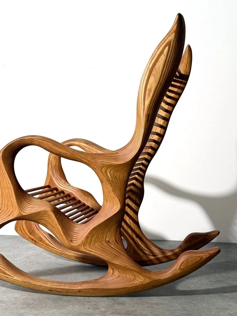 vintage mid century modern organic studio craft rocking chair wendell castle vladimir kagan american craft sculptrural chair hand crafted artist made signed one of a kind chair