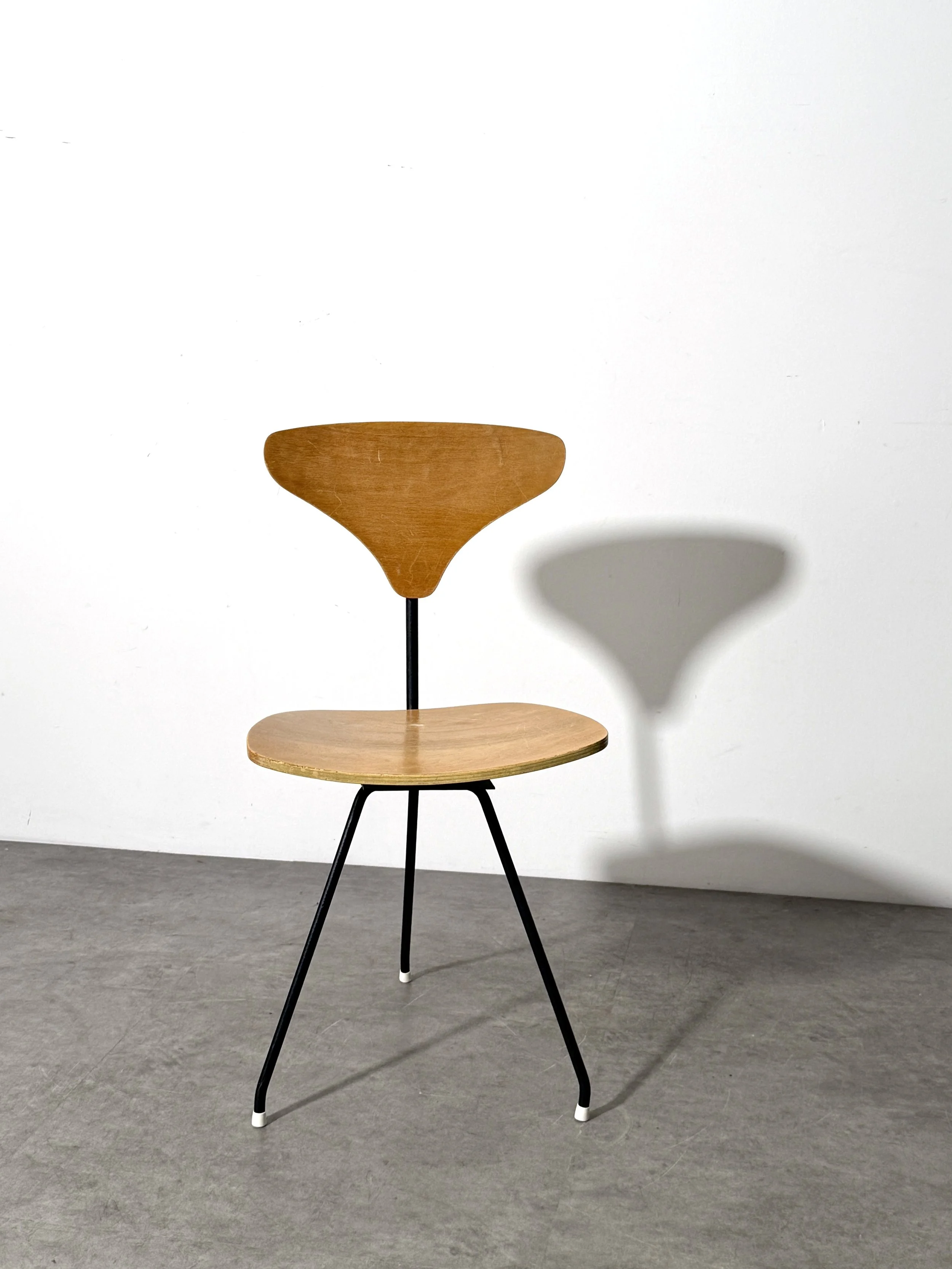 vintage mid century modern plywood chair desk chair three leg swivel chair umanoff paul mccobb george nelson tony paul charles eames modernist desk chair minimalist 1950s chair