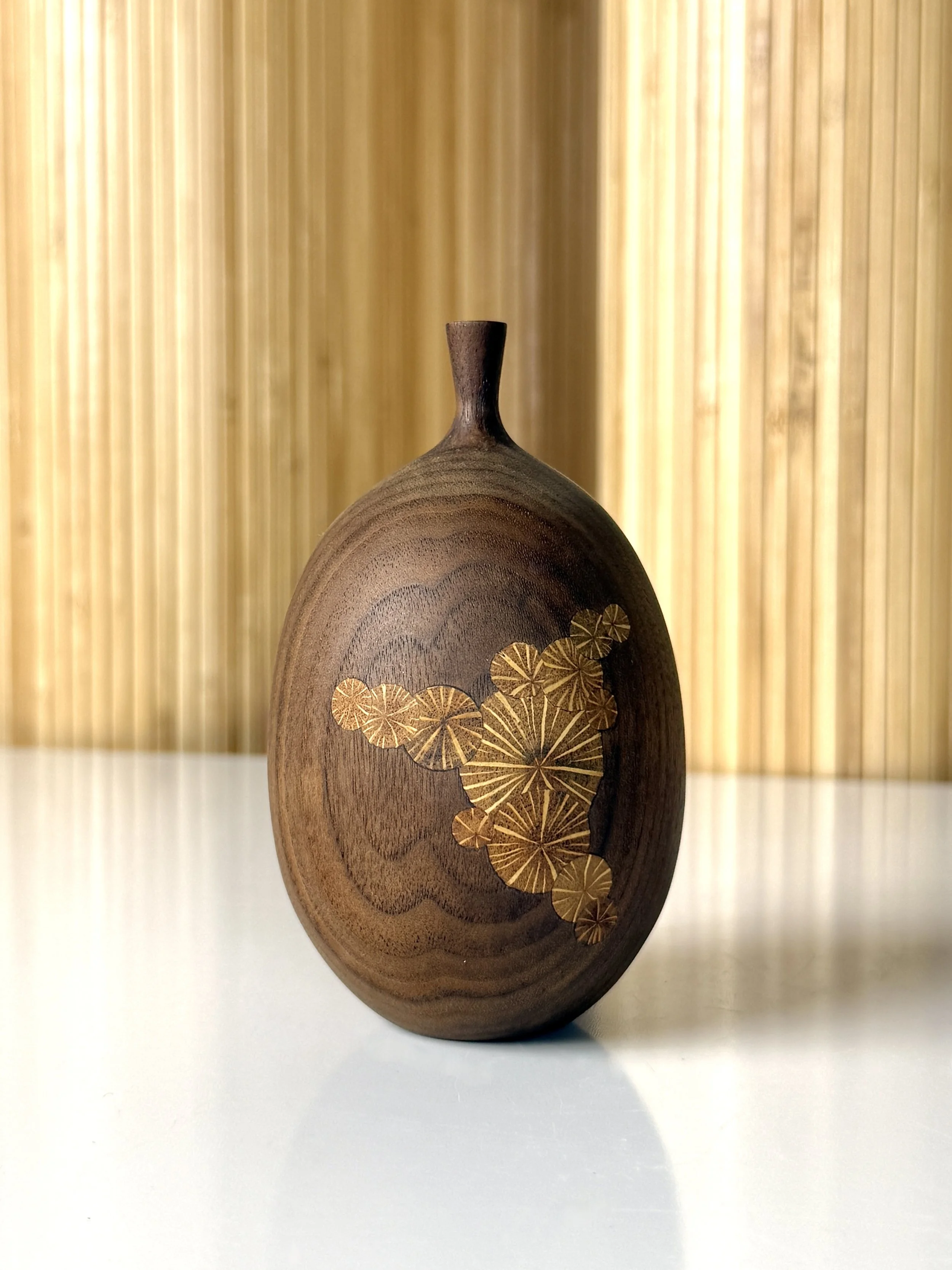 vintage mid century modern detroit michigan roger sloan walnut teak bud vase weed pot weed vase weedpot sculpture unique rare wood vase