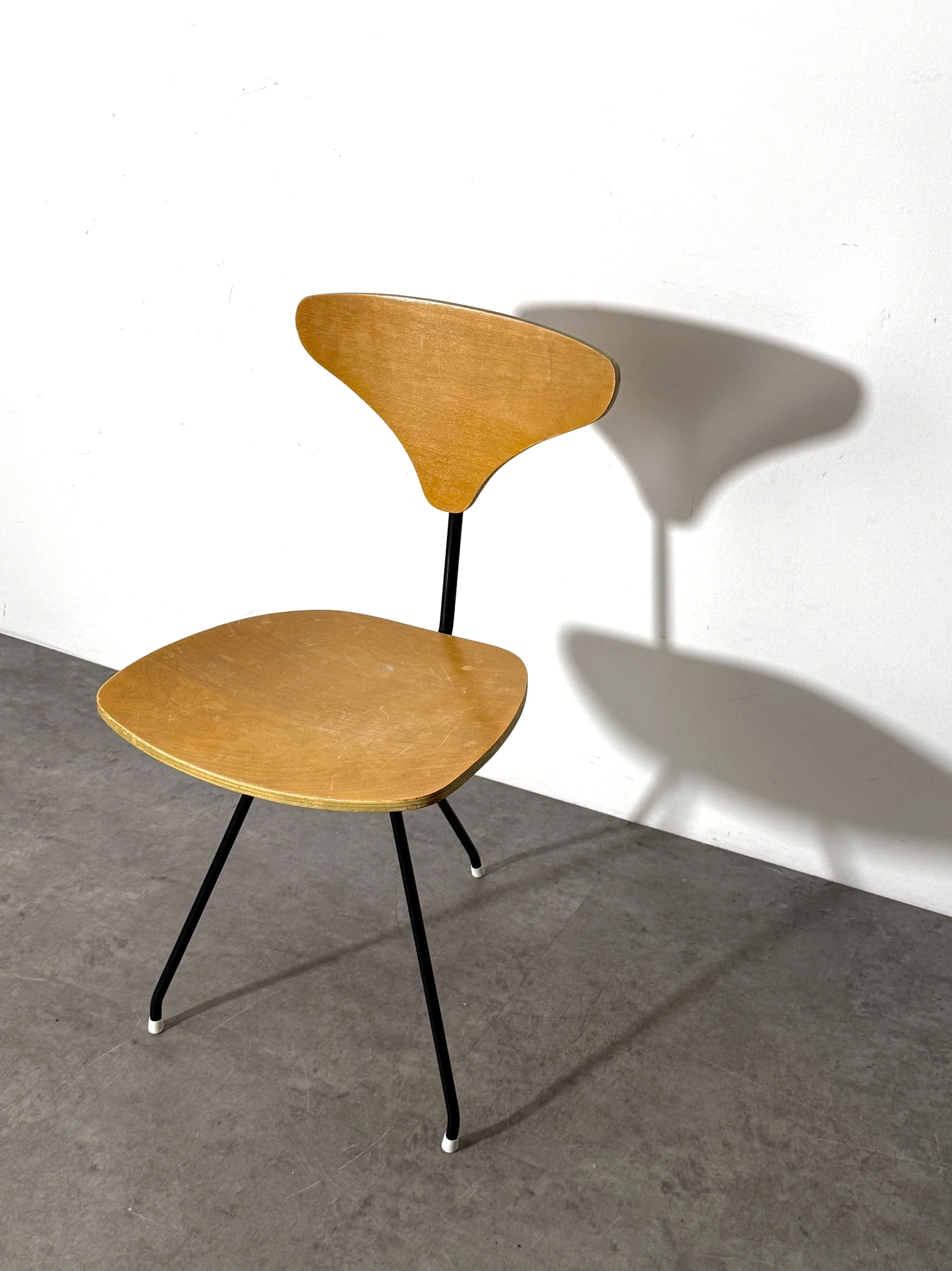 vintage mid century modern plywood chair desk chair three leg swivel chair umanoff paul mccobb george nelson tony paul charles eames modernist desk chair minimalist 1950s chair