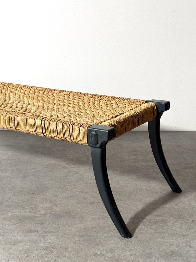 vintage mid century modern sculptural bench greek klismos leg robsjohn gibbings widdicomb saber leg sabre leg unique rare rope woven cord seat entryway bench