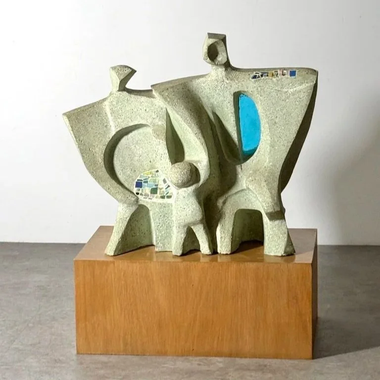 Samuel Cashwan Modernist Figural Sculpture in Terrazzo and Mosaic Glass c.1940