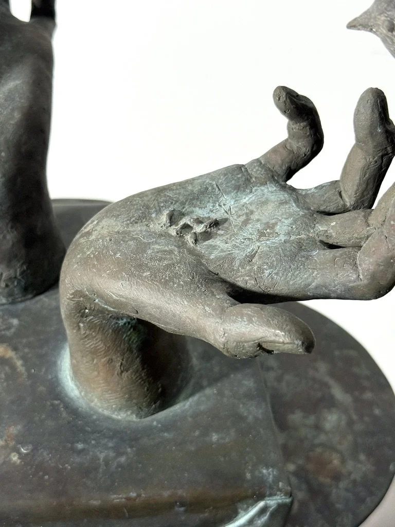 vintage mid century modern bronze totem floor sculpture birds hands bronze abstract surrealist sculpture unique garden outdoor sculpture organic rare stephen veresh