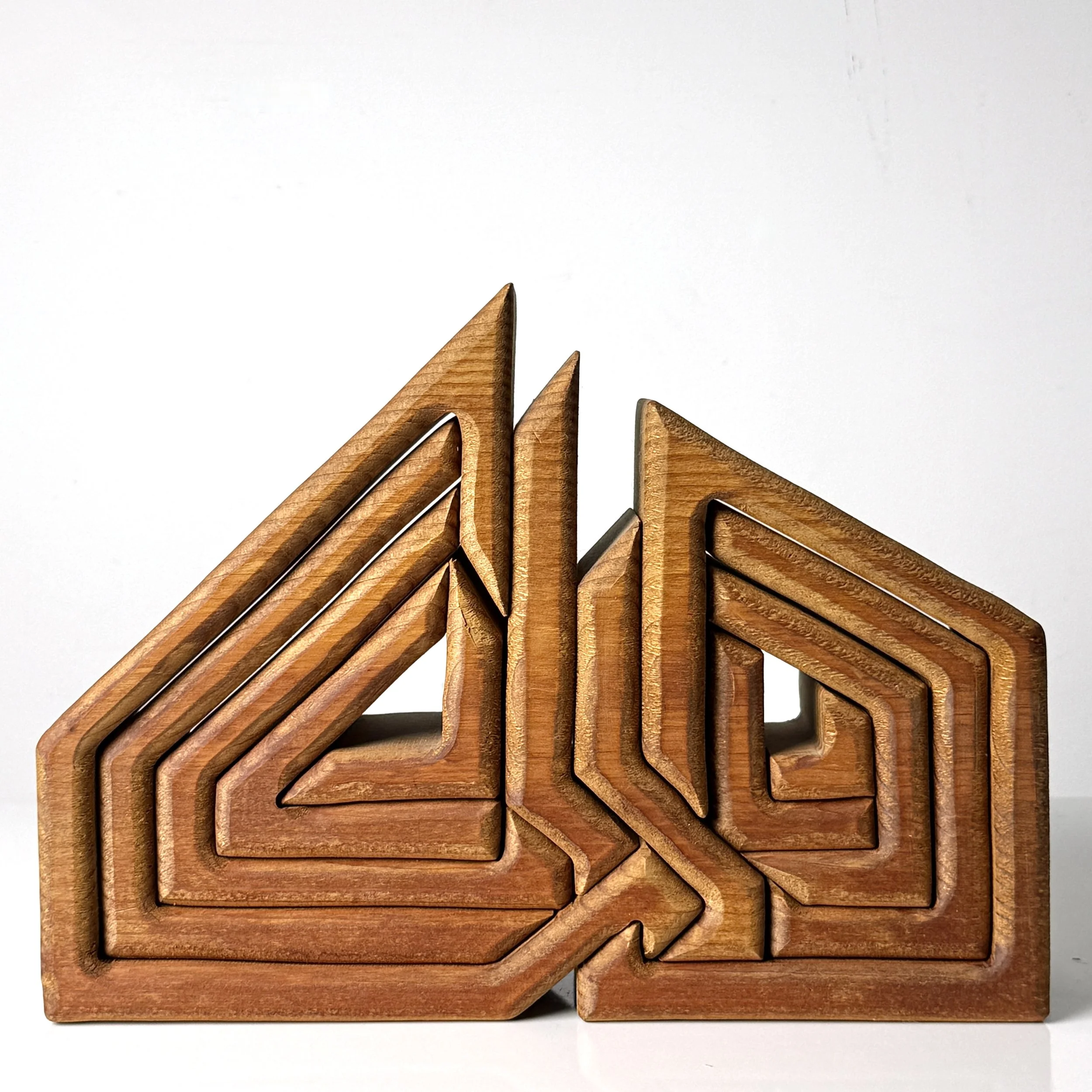 vintage mid century modern detroit michigan abstract sculpture geometric puzzle scultpure american studio craft sculpture unique rare tabletop conversation piece sculpture