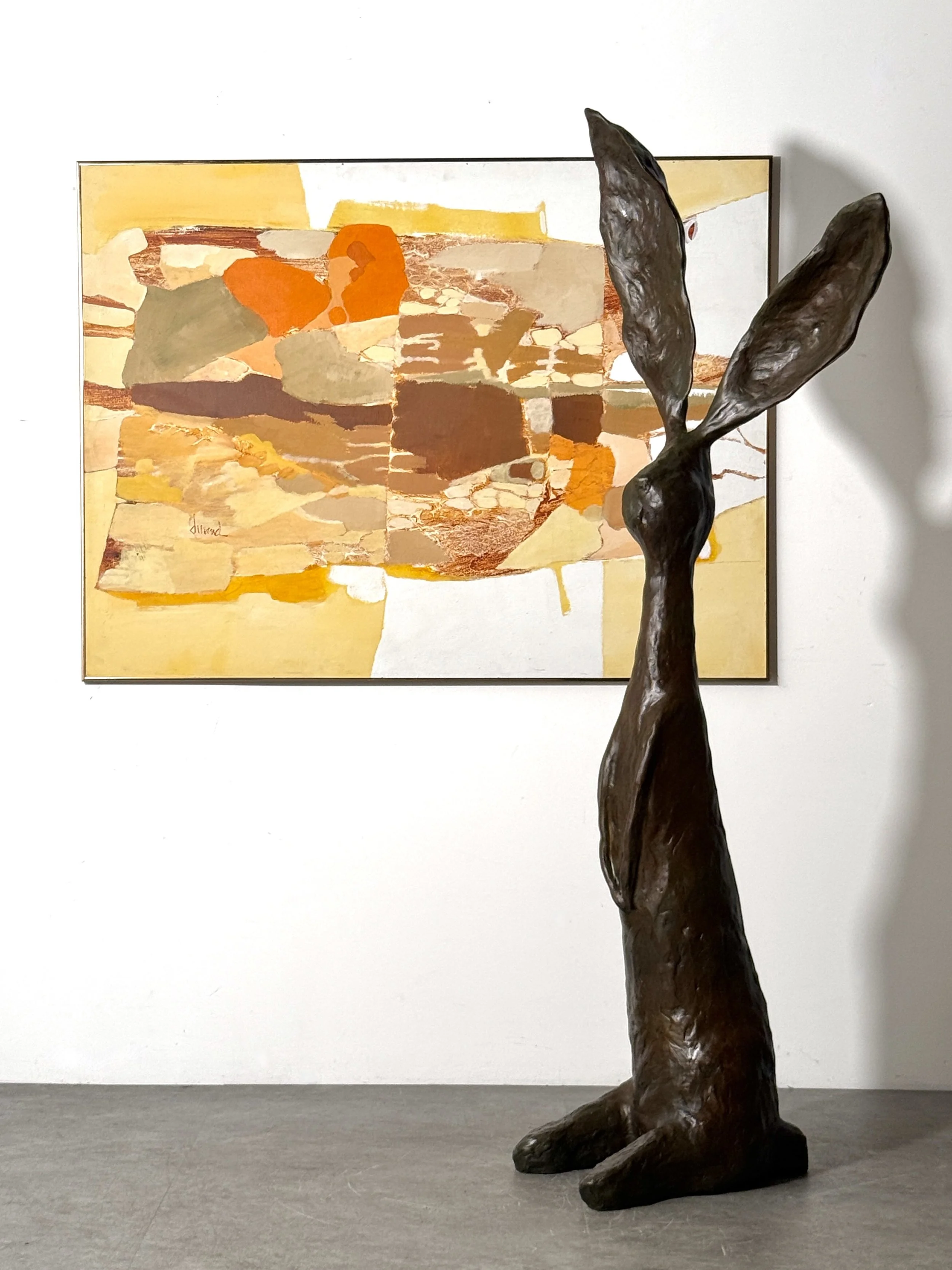 vintage mid century modern abstract bronze monumental sculpture indoor outdoor large tall rabbit bunny chauncey jim budish largest bronze surrealist modernist bronze tall sculpture solid bronze art