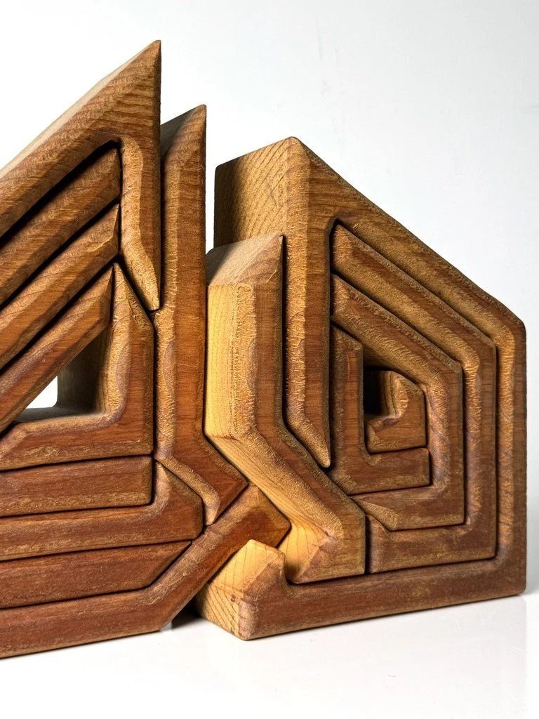 vintage mid century modern detroit michigan abstract sculpture geometric puzzle scultpure american studio craft sculpture unique rare tabletop conversation piece sculpture