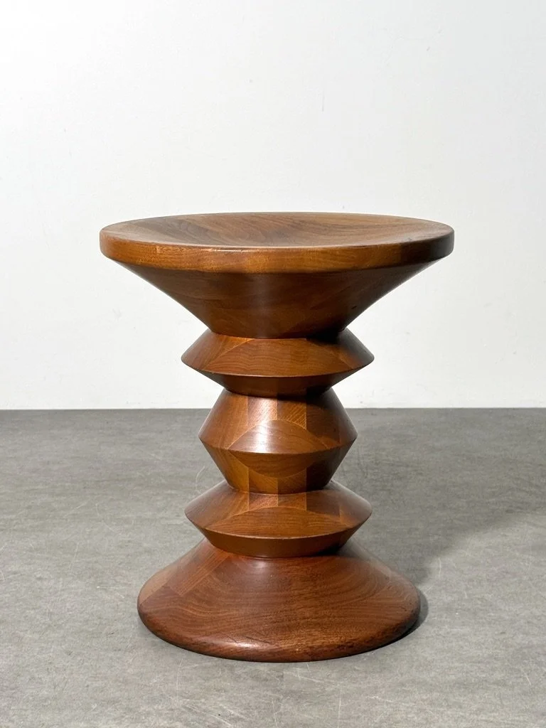 vintage mid century modern charles eames herman miller time life stool model C chess piece pawn stool side table end table walnut turned wood rare unique sculpture side table stool original