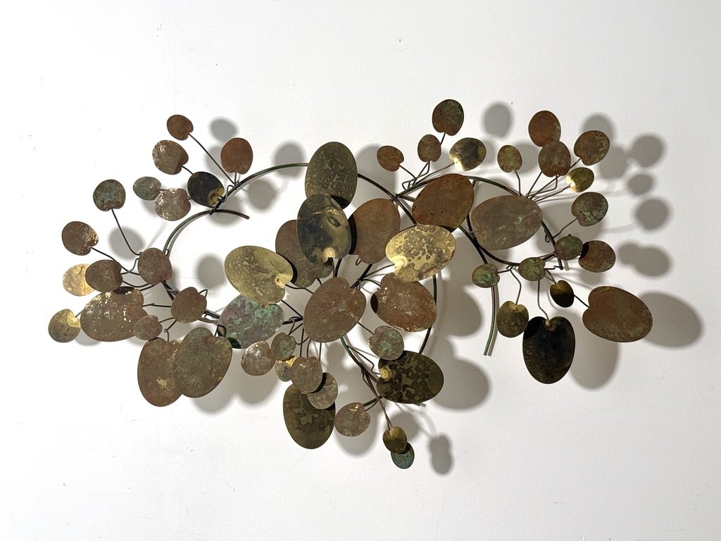 vintage mid century modern curtis jere brass abstract wall sculpture wall art raindrops lily pad organic abstract metal wall sculpture three dimensional metal wall hanging