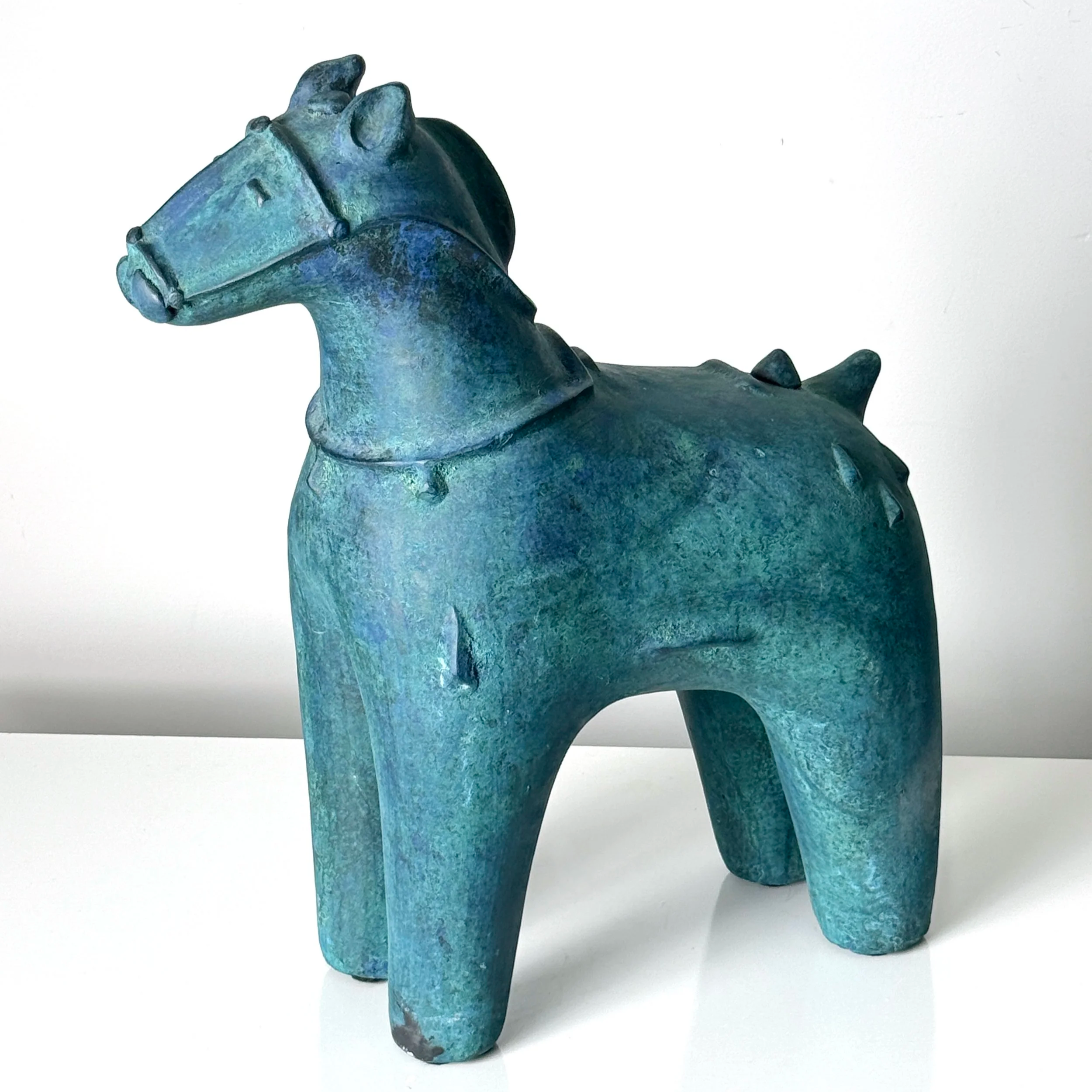 vintage mid century modern detroit michigan italian pottery ceramic horse bitossi aldo londi japanese modernist sculpture horse sculpture turquoise bronze horse rare unique floor sculpture