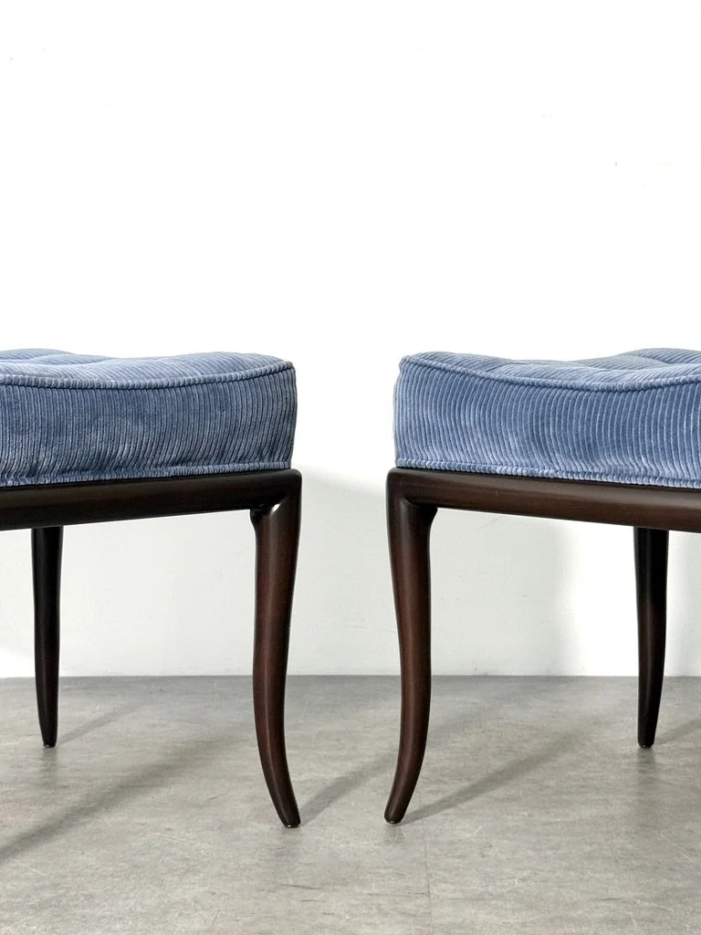 vintage mid century modern sabre leg stools klismos bench th robsjohn gibbings widdicomb pair tufted footstools ottomans rare unique sculptural pair of stools 1950s dunbar