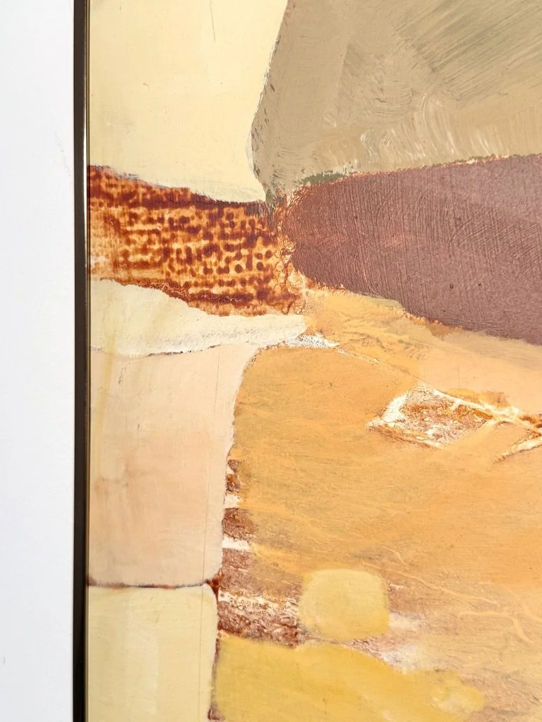 vintage mid century modern abstract organic color block oil painting on canvas signed Joel Durand large earth tone muted orange painting