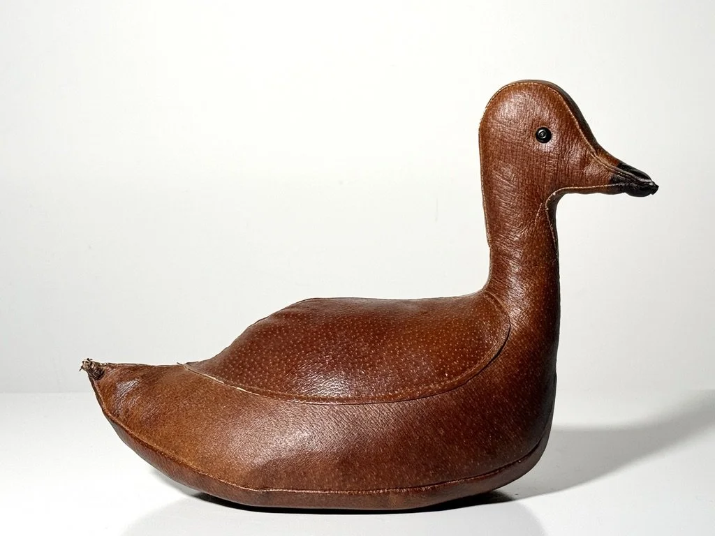 vintage mid century modern leather sculpture dimitri omersa abercrombie and fitch leather animal rare unique sculpture animal decor antique door stop