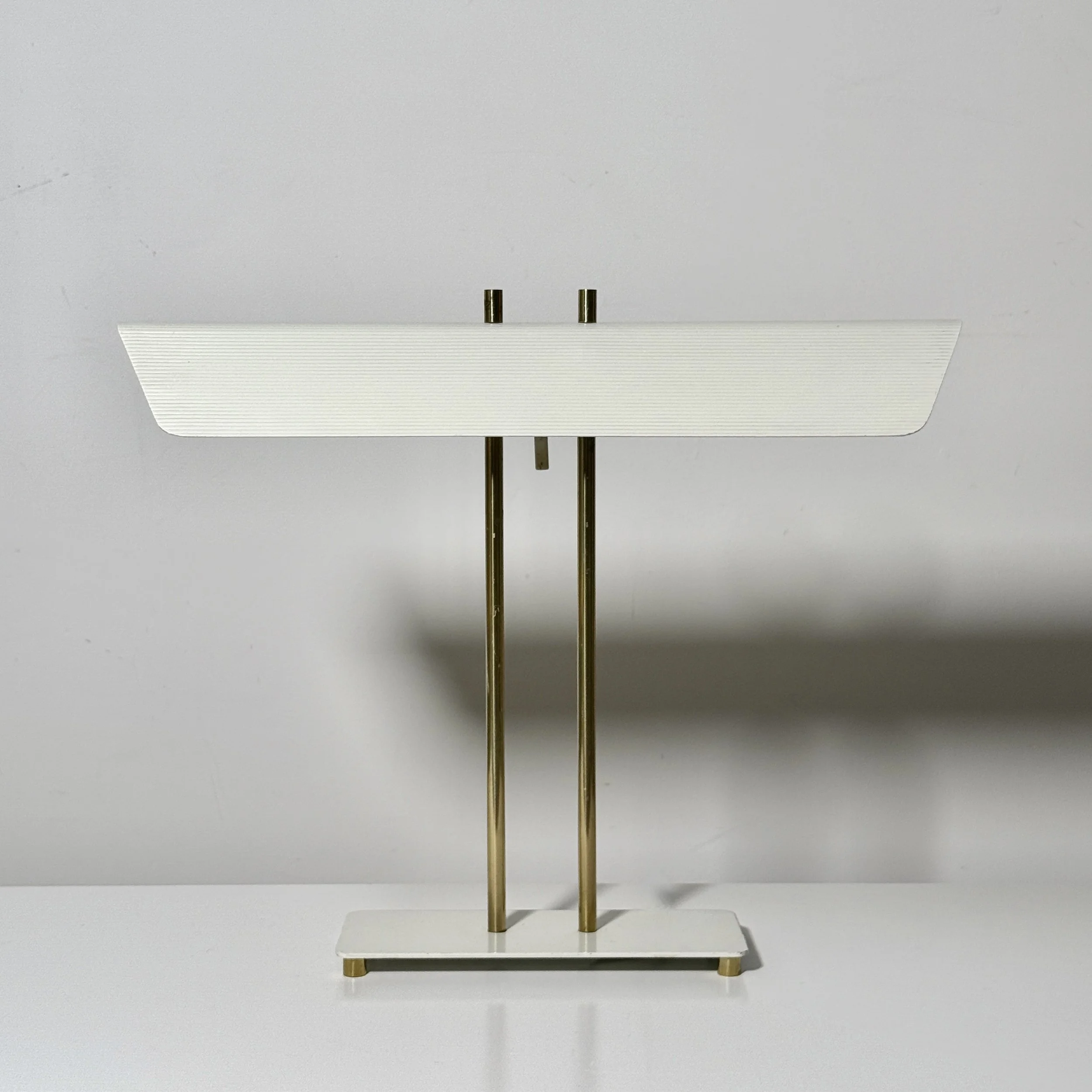 vintage mid century modern desk lamp paul mccobb table lamp white enamel brass canopy desk lamp 1950s architectural modern table lamp perforated greta von nessen studio rare