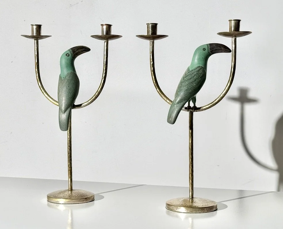 vintage mid century modern sterling silver mexican candle holders emilia castillo parrot candelabras los castillo candlesticks turquoise lapis bird rare candlesticks mexican modern taxco signed