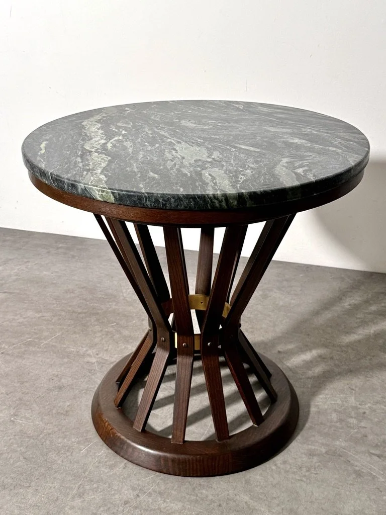 vintage mid century modern round side table green marble dark wood sculptural side table rare unique table occasional table edward wormley dunbar italian marble side table vintage modern table