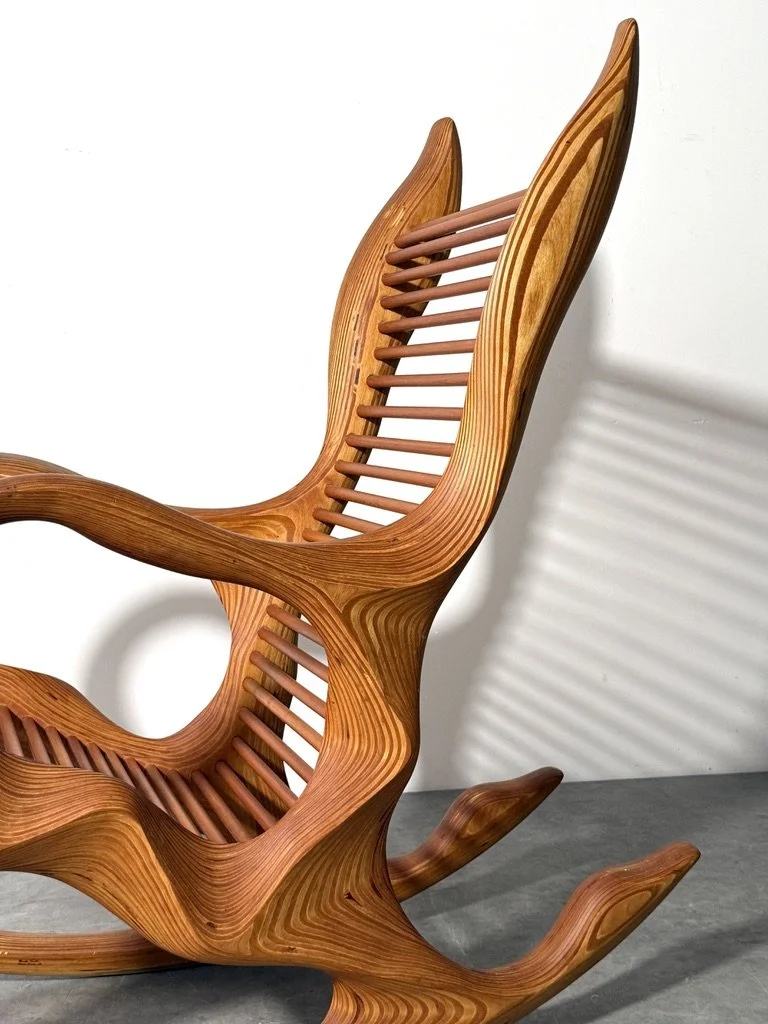 vintage mid century modern organic studio craft rocking chair wendell castle vladimir kagan american craft sculptrural chair hand crafted artist made signed one of a kind chair