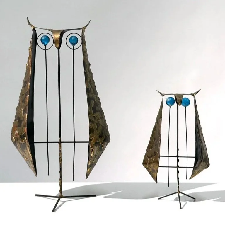 Vintage Modernist Brass Owl Sculpture with Lucite Eyes by Ernesto Gonzalez Jerez