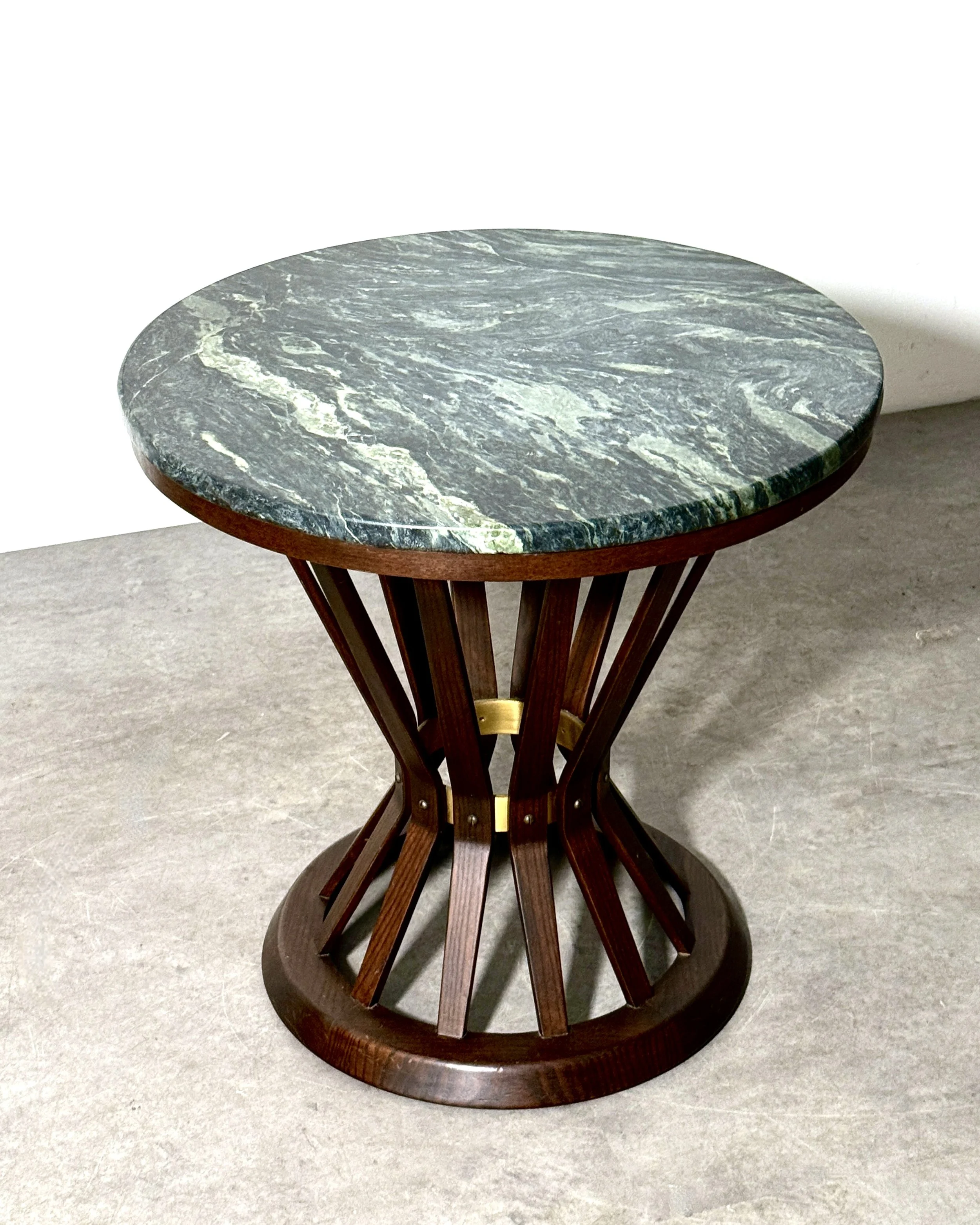 vintage mid century modern round side table green marble dark wood sculptural side table rare unique table occasional table edward wormley dunbar italian marble side table vintage modern table