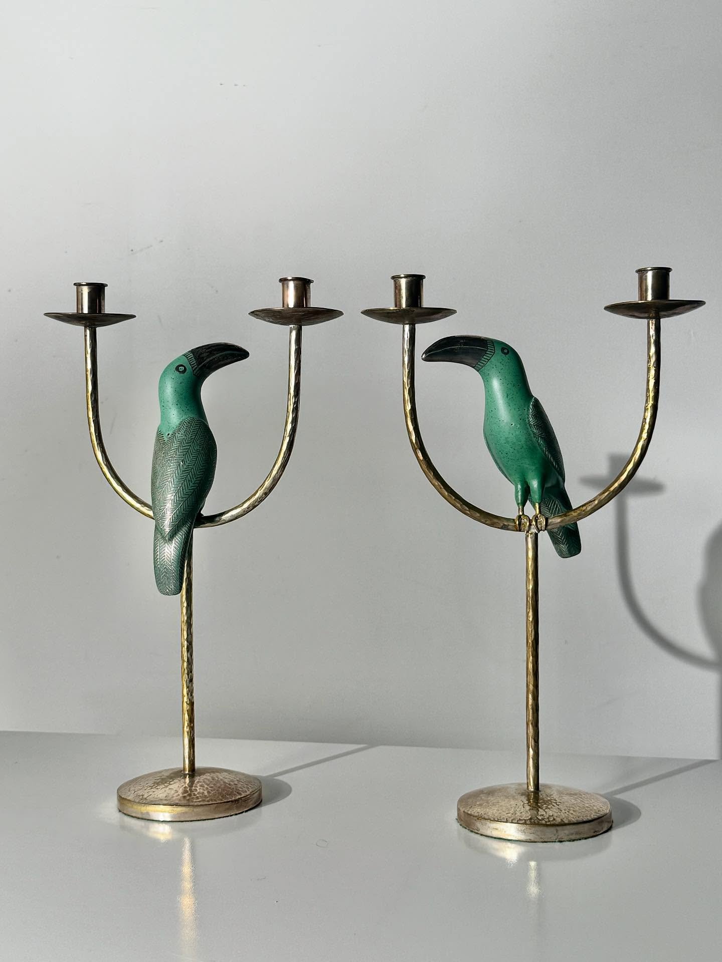 A pair of perched beauties by Emilia Castillo #twosday #emiliacastillo #loscastillo #mexicandesign #moderndesign #midcenturydecor #candelabra #toucan #interiors #interiordesign #interiordecor #20thcenturydesign #modernhomedecor