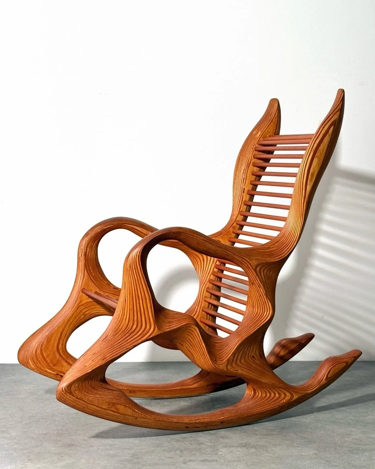 Insane studio craft rocker by Timothy Tenpas. #studiocraft #rockingchair #americancraft #sculpturalfurniture #interiordesign