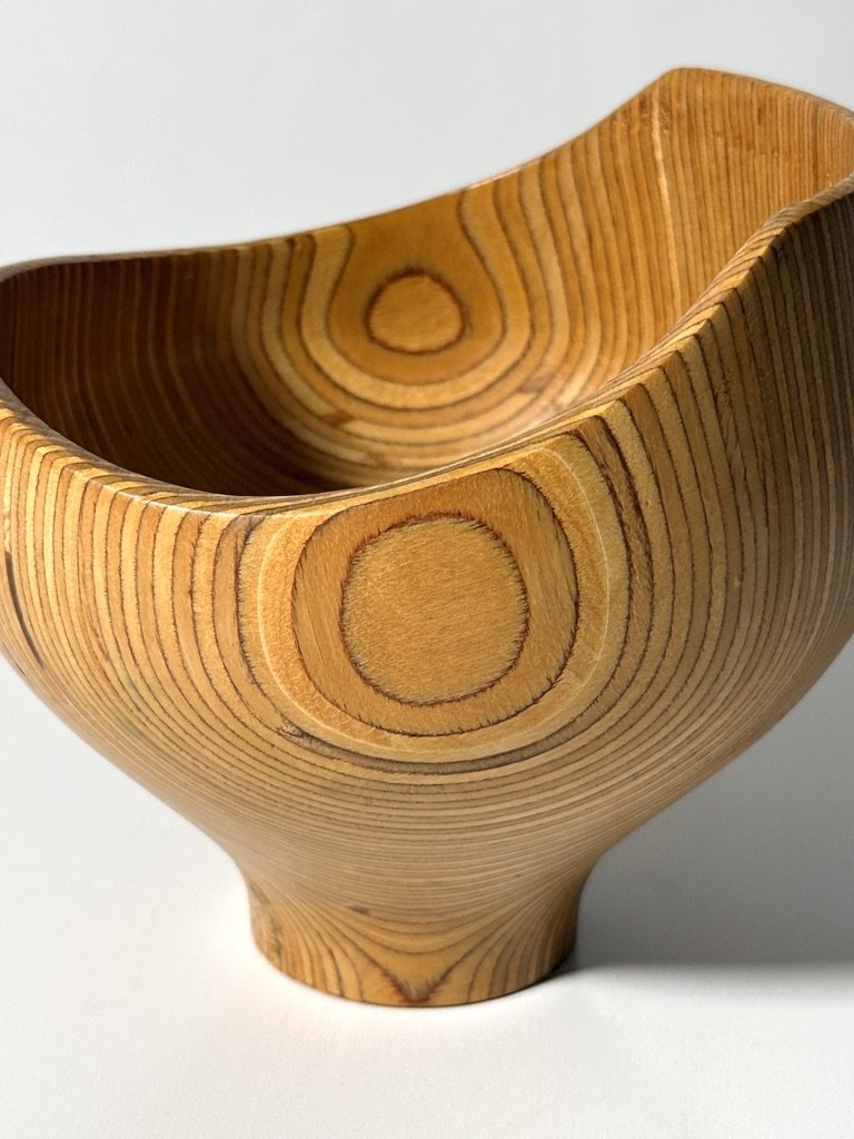 vintage sigend rude osolnik turned wood bowl vessel american studio craft laminated bowl american craft vessel rare unique form turned wood bowl bullseye