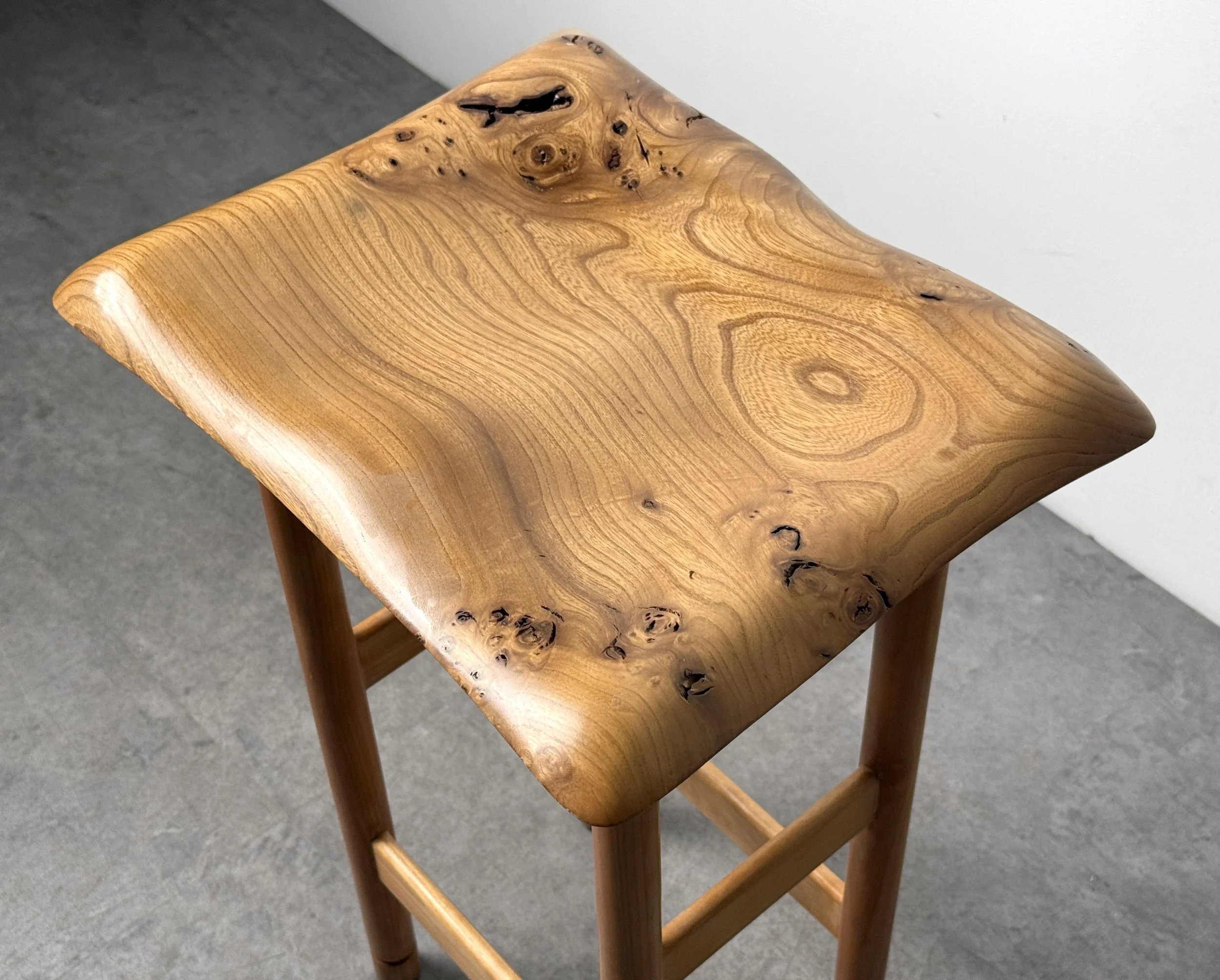 vintage mid century modern furniture detroit michigan studio craft organic carved wood stool burl artist made furniture