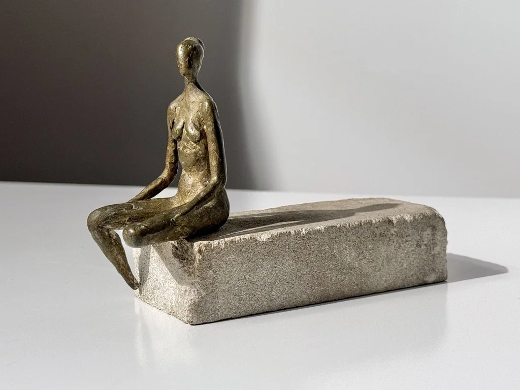 vintage mid century modern bronze seated figural sculpture mid century modern bronze petite sculpture stone sculpture desktop sculpture cranbrook artist made detroit artist stephen veresh