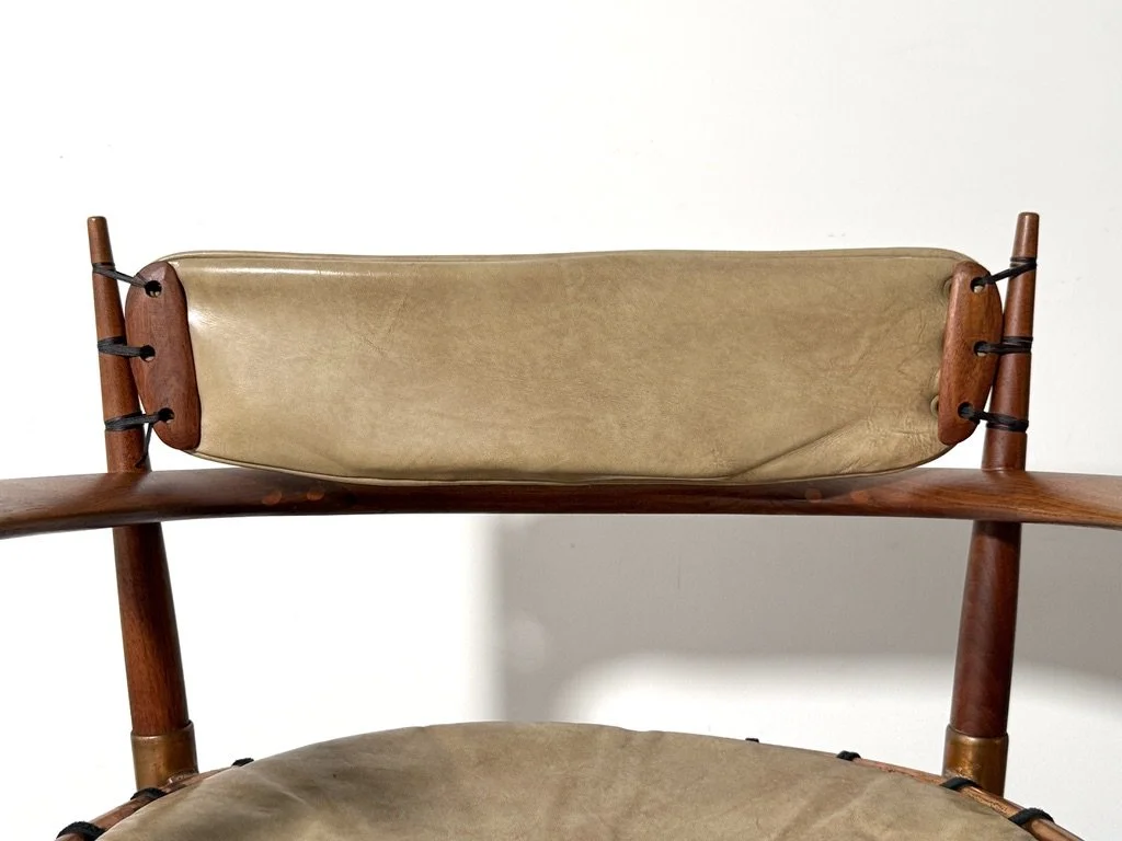 vintage mid century american studio craft lounge chair unique rare sculptural armchair hans wegner sam maloof kofod larsen pacific green leather walnut hand carved 1950s