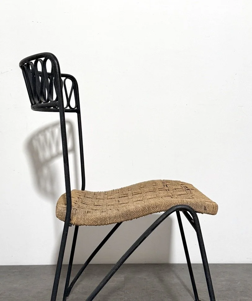 vintage mid century modern italian outdoor dining chairs wroght iron woven seat bistro chairs tempestini salterini ribbon chairs set rare italian outdoor chairs sculptural iron patio chairs