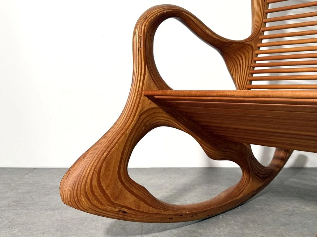 vintage mid century modern organic studio craft rocking chair wendell castle vladimir kagan american craft sculptrural chair hand crafted artist made signed one of a kind chair