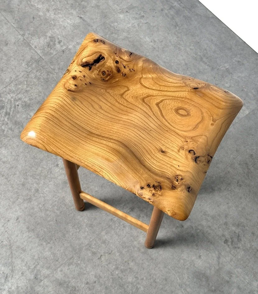 vintage mid century modern furniture detroit michigan studio craft organic carved wood stool burl artist made furniture