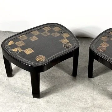 vintage mid century modern japanese leather top gold embossed leather antique side tables coffee table dunbar rare table unique sculptural side tables