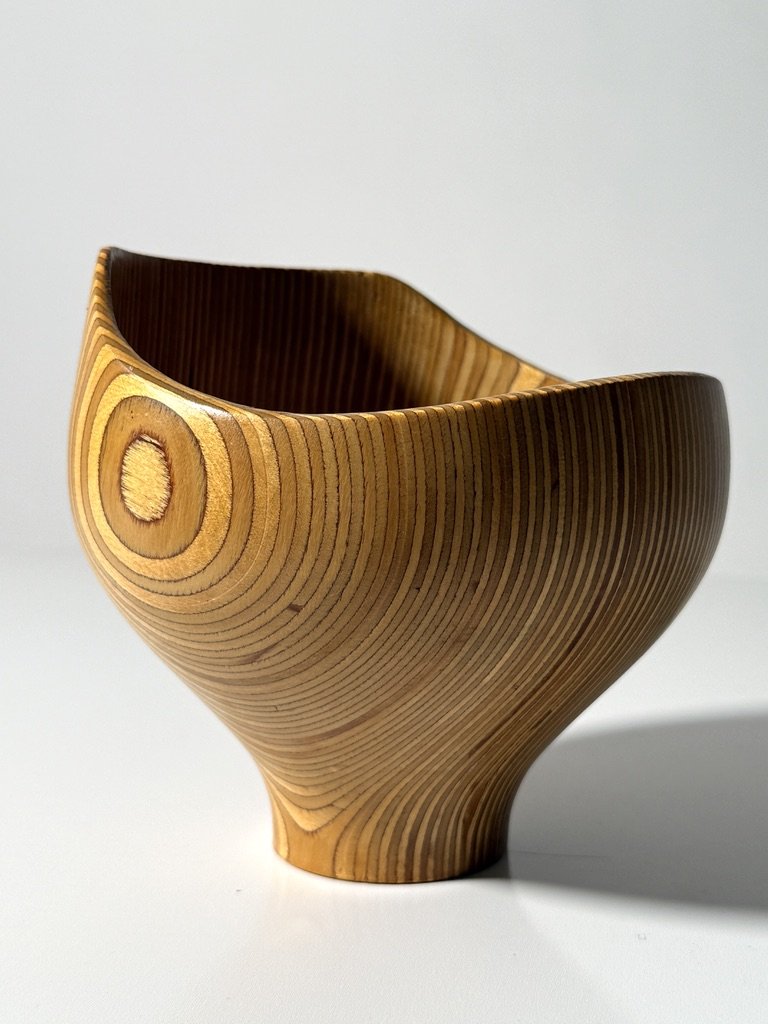 vintage sigend rude osolnik turned wood bowl vessel american studio craft laminated bowl american craft vessel rare unique form turned wood bowl bullseye
