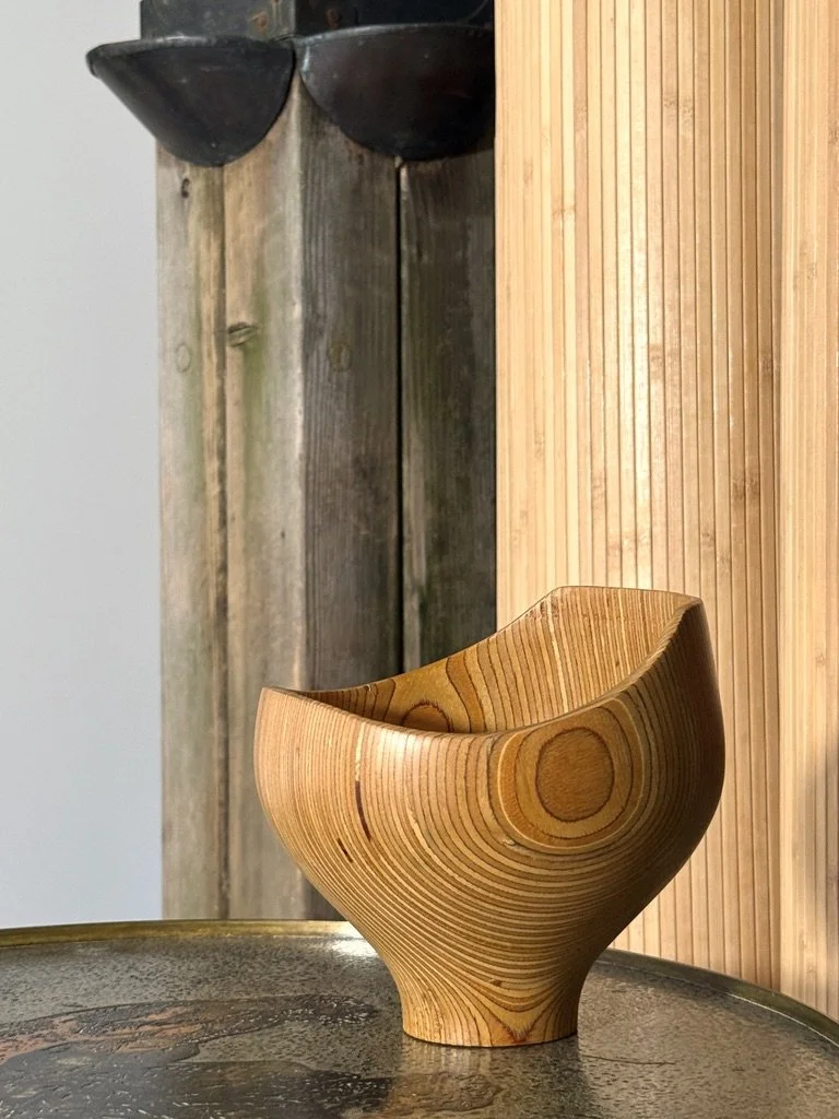 vintage sigend rude osolnik turned wood bowl vessel american studio craft laminated bowl american craft vessel rare unique form turned wood bowl bullseye