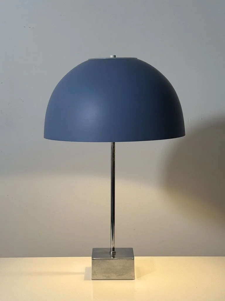 vintage mid century modern paul mayen mushroom dome shade table lamp modernist architectural 1970s sculptural metal lamp