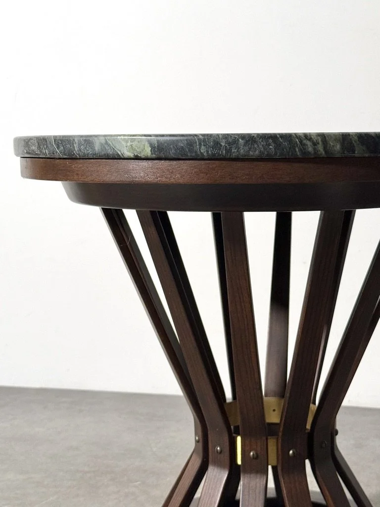 vintage mid century modern round side table green marble dark wood sculptural side table rare unique table occasional table edward wormley dunbar italian marble side table vintage modern table
