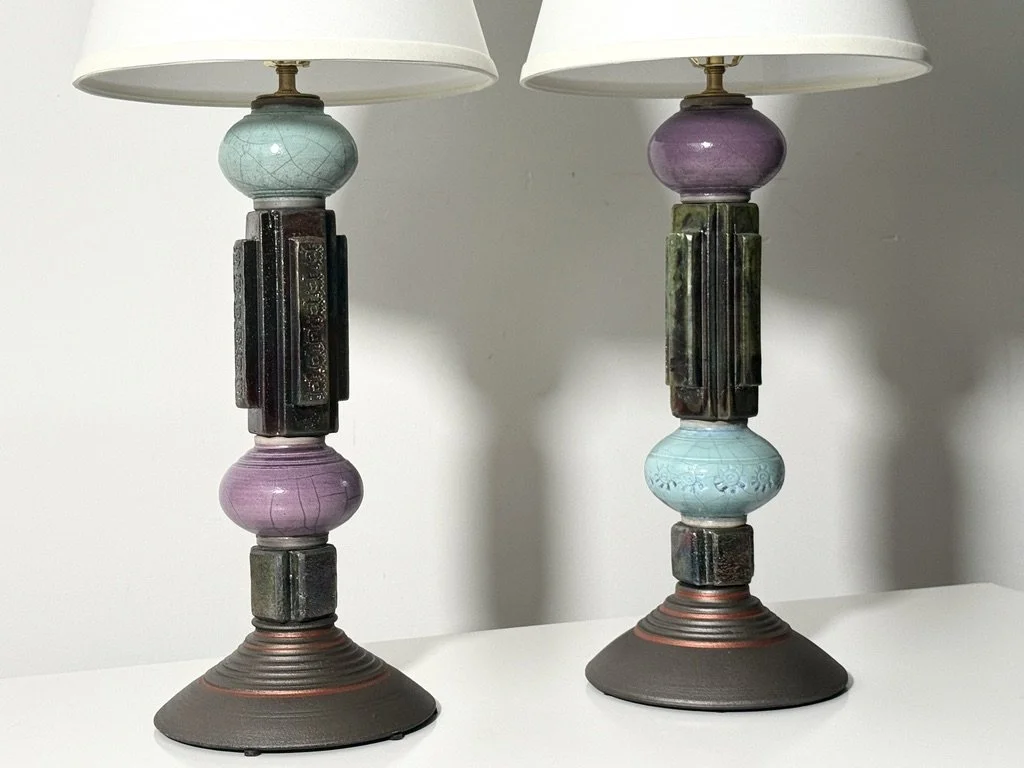 vintage ceramic table lamps studio pottery table lamps architectural postmodern glazed ceramic totem lamps art deco mission arts and crafts stacked ceramic unique table lamps
