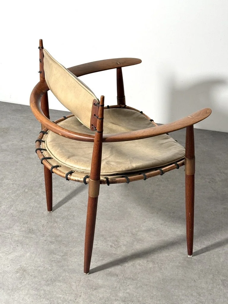 vintage mid century american studio craft lounge chair unique rare sculptural armchair hans wegner sam maloof kofod larsen pacific green leather walnut hand carved 1950s