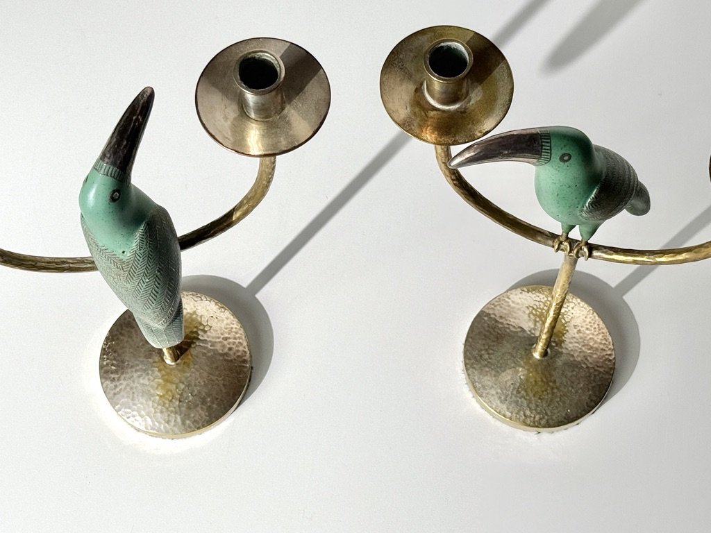 vintage mid century modern sterling silver mexican candle holders emilia castillo parrot candelabras los castillo candlesticks turquoise lapis bird rare candlesticks mexican modern taxco signed