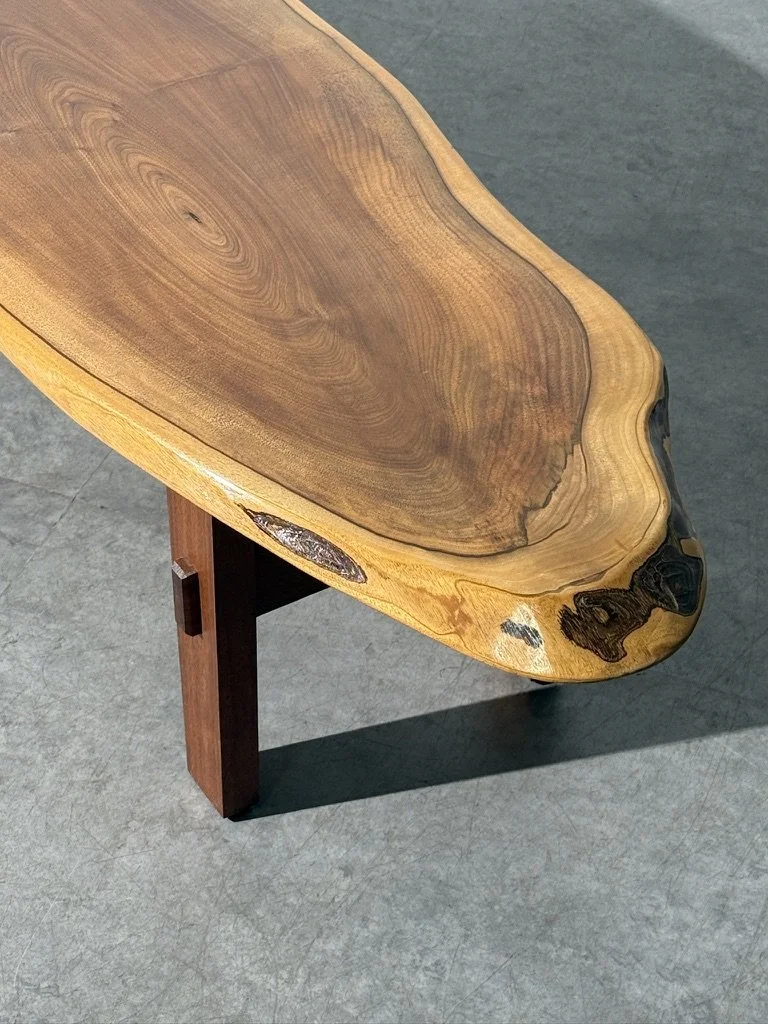 vintage mid century modern live edge studio craft coffee table organic long bench coffee table nakashima wabi sabi entryway bench table handcrafted natural wood table