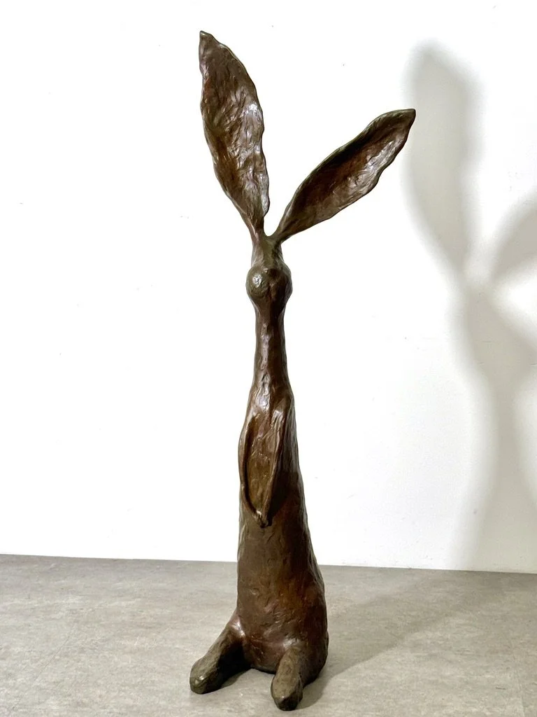 vintage mid century modern abstract bronze monumental sculpture indoor outdoor large tall rabbit bunny chauncey jim budish largest bronze surrealist modernist bronze tall sculpture solid bronze art