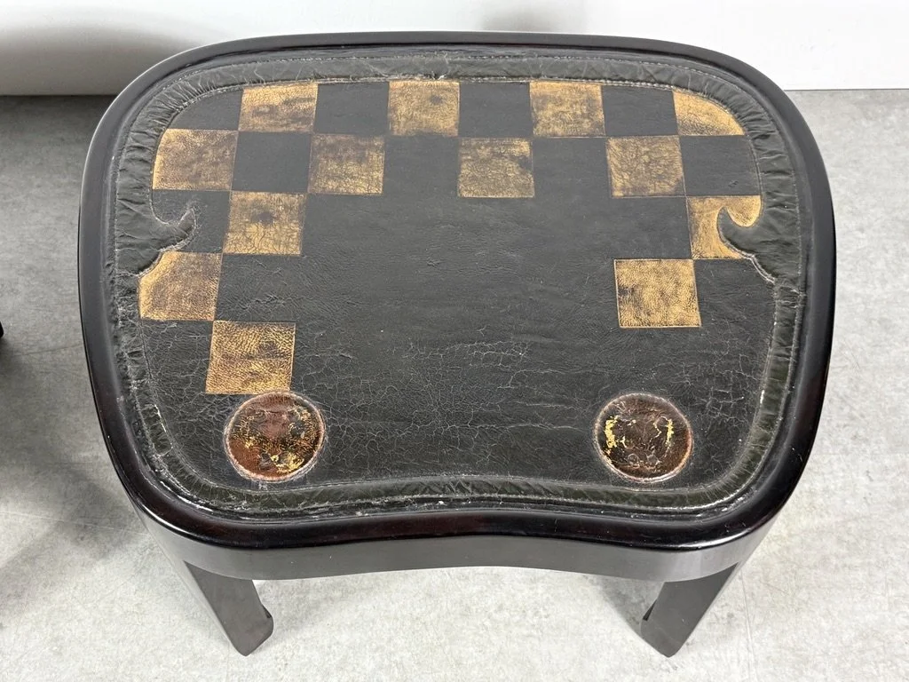 vintage mid century modern japanese leather top gold embossed leather antique side tables coffee table dunbar rare table unique sculptural side tables