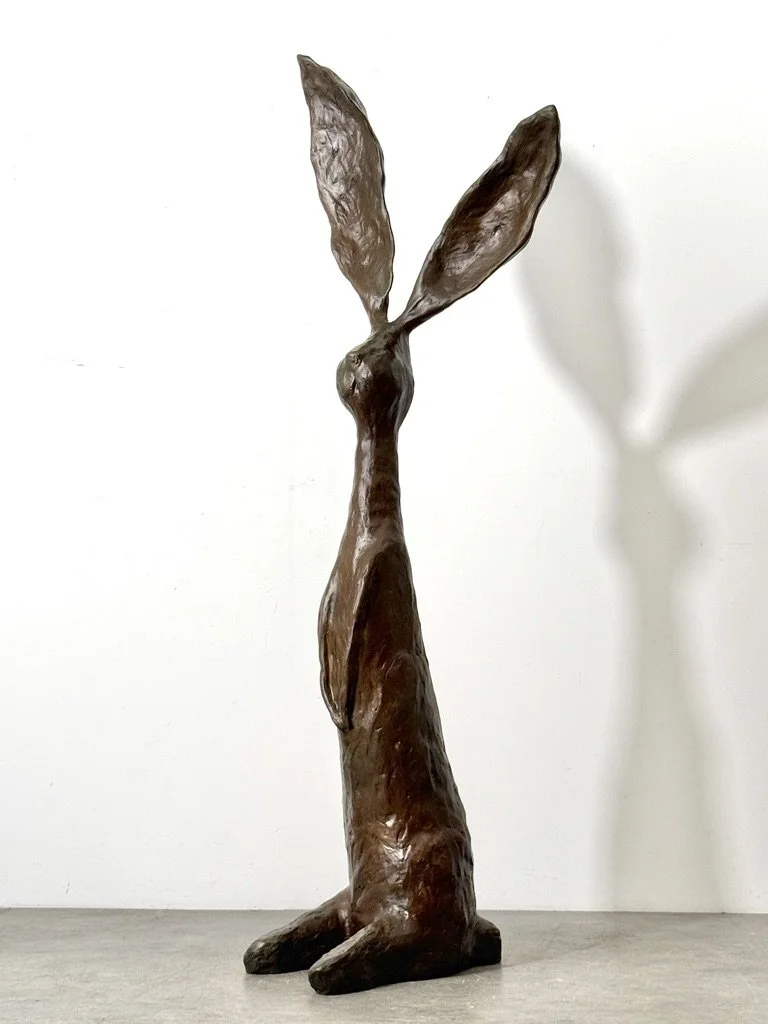 vintage mid century modern abstract bronze monumental sculpture indoor outdoor large tall rabbit bunny chauncey jim budish largest bronze surrealist modernist bronze tall sculpture solid bronze art