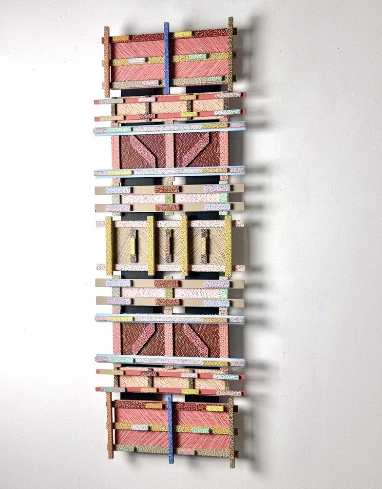 vintage mid century modern detroit michigan wall sculpture abstract wood painting geometric three dimensional wall art post modern memphis modern wall sculpture