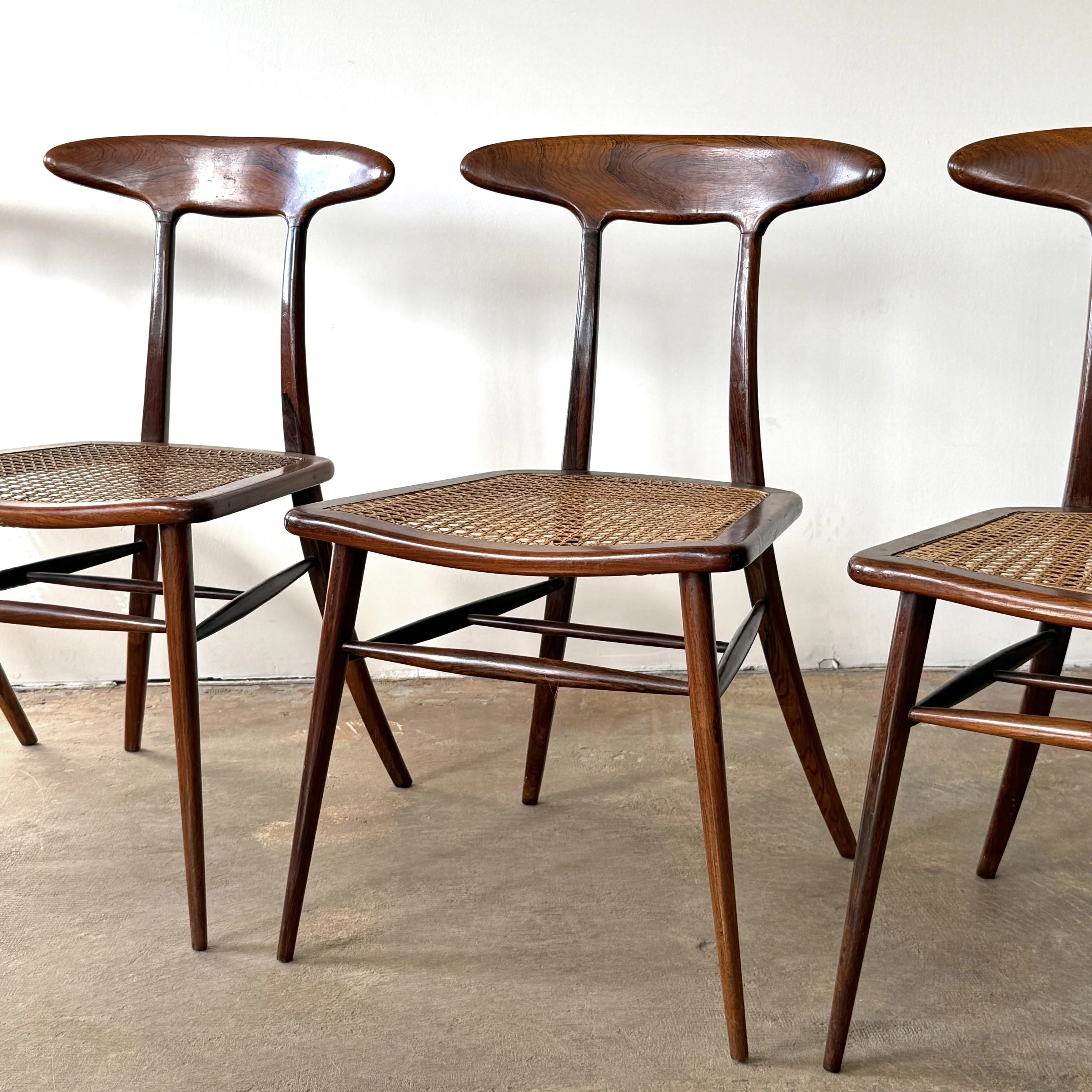 vintage mid century modern carlo hauner martin eisler brazilian dining chairs rare rosewood cane dining chairs set of 4 side chairs handmade sergio rodrigues percival lafer important dining chairs